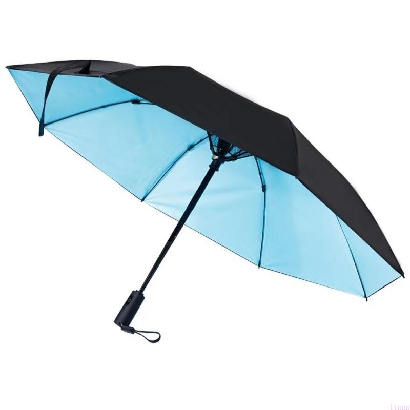 USB Rechargeable Sunshade Umbrellas with Integrated Fan and Two Functionality for Rain and