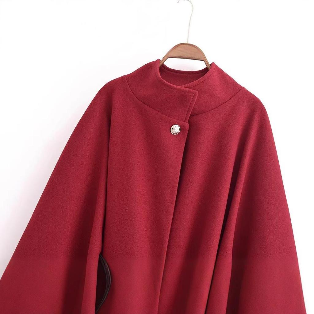 2024 Winter Women's European & American Style Batwing Sleeve Waist-Tied Coat