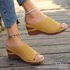 European and American sandals women's large-size wedges, summer new fish mouth laser hollow shoes wear cross-border slippers women
