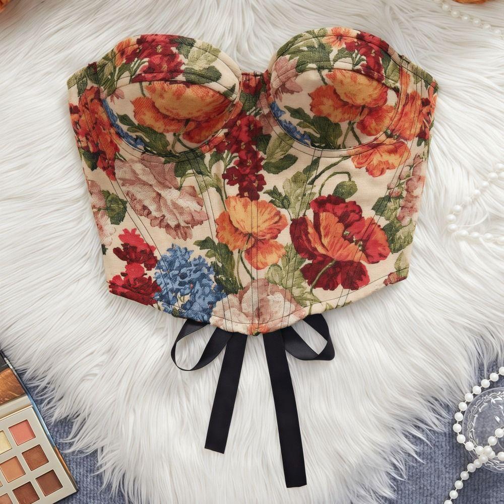 Boned Floral Underwired Corset Multi-Color Strapless Corset Top Women's Shapewear  Daily Streetwear