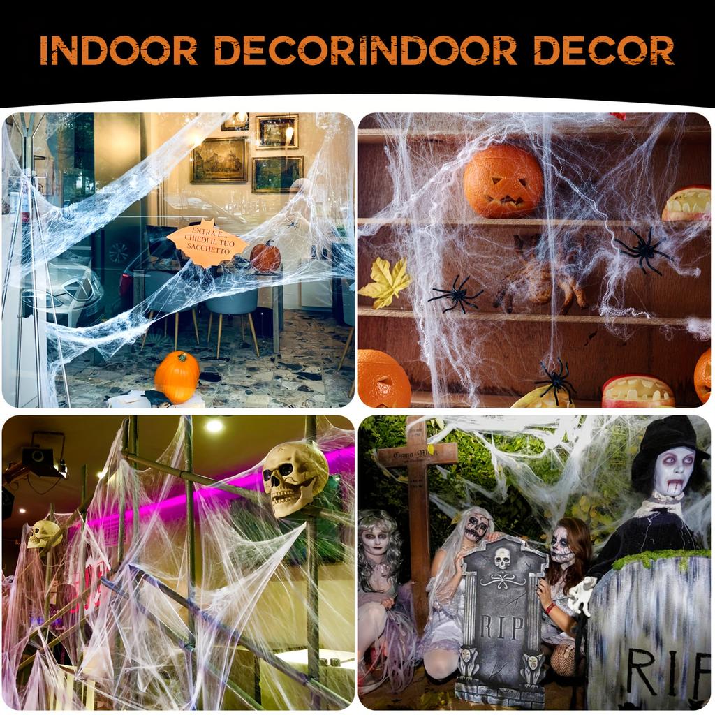 1 Set, 60 Soft Spider Webs Halloween Decorations with 6 Fake Spiders, Super Stretch Cobwebs for Halloween Indoor Outdoor