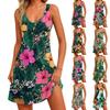 Women's Casual Fashion V-neck Sleeveless Floral Print Side Pocket Dress