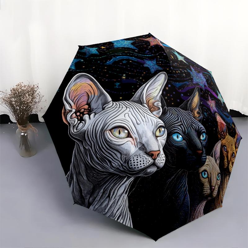 Vzor černá bezsrstá kočka, automatický skládací deštník, přenosný a skládací design, 8 výztuh, vánoční nebo narozeninový dárek.