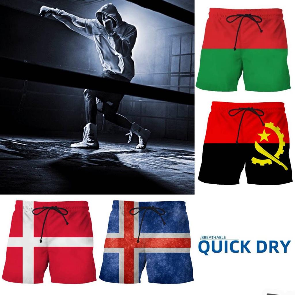 Boxing Muay Thai Kick Boxing Shorts Russia Portugal Denmark Iceland National Flag 3D Print Training Unisex Men Women Fitness Gym Sport Workout