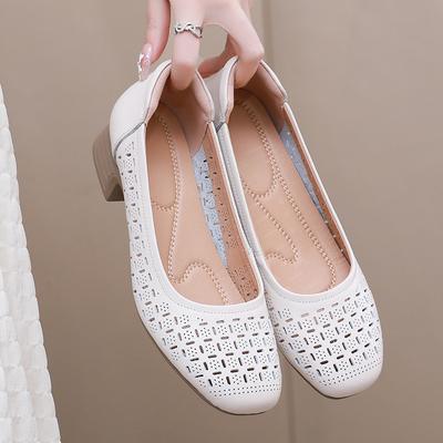 Fashion GKTINOO Genuine Leather Hollow Mom Sandals For Women 2025 New Summer Shoes Thick Heels Soft Sole Breathable Women's Shoes