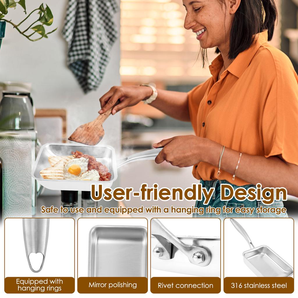 Japanese style Tamaki style stainless steel frying pan with heat-resistant handle stainless steel multifunctional cooking pot