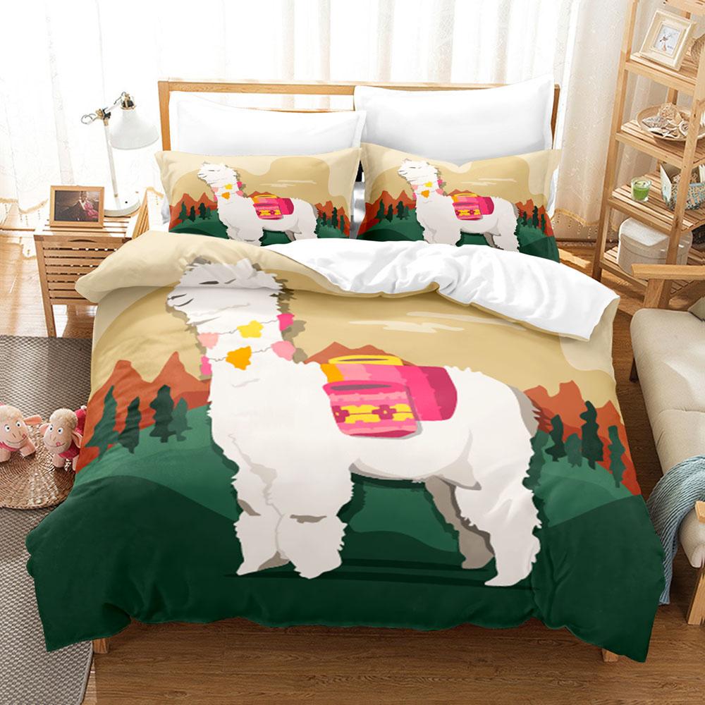 Kreslená koza Povlečení roztomilé kawaii bílá koza bílé pozadí velikost king queen pro dívky chlapce dárek polyesterová sada ložního prádla