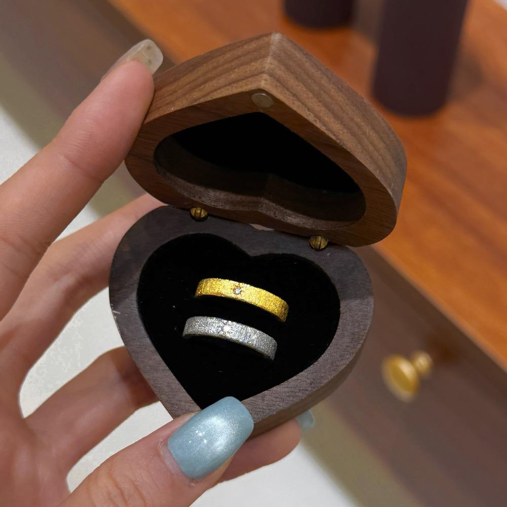 Wedding Heart Rings Holder Anti-collision Rings Bearer Box Simple Walnut Wood Rings Box  Propose