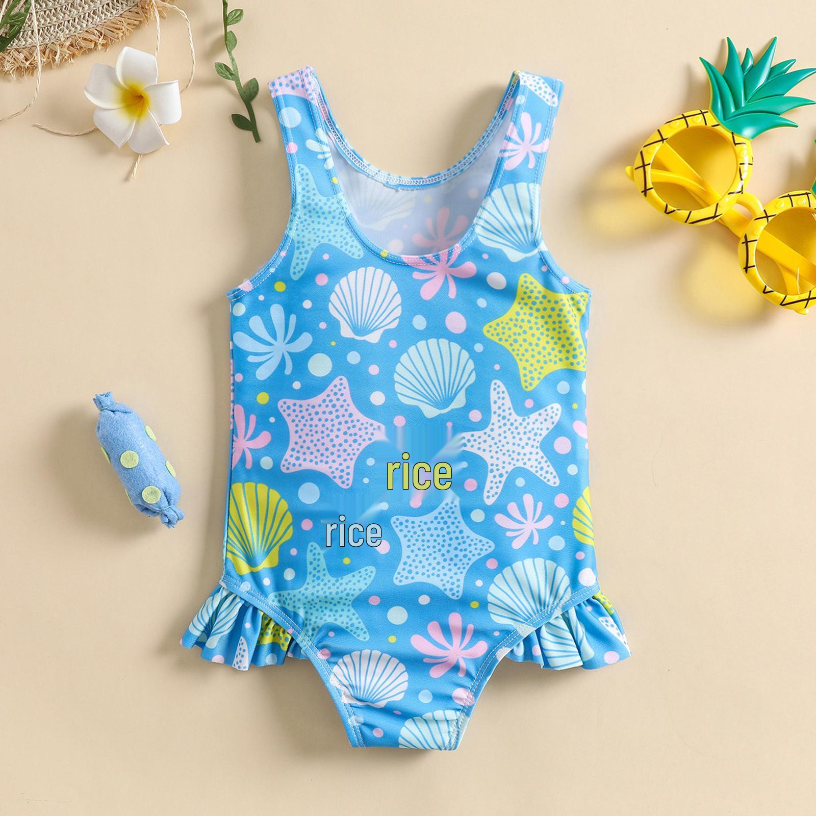 

Girls Shell Print Skirted One-Piece Swimsuit with Sunscreen Protection 90 синий