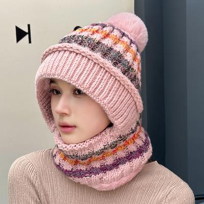 Thick Knitted Hat, Scarf Face Mask, Women's Winter Outdoor One-piece Hat, Knitted Winter Hat Is Suitable for Outdoor Cycling