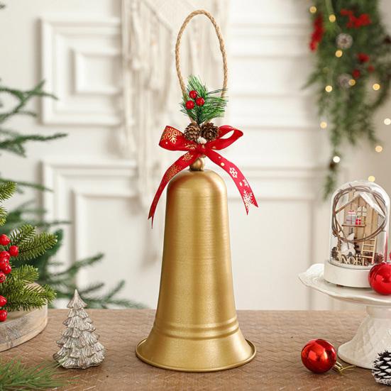 Christmas Bell Hanging Ornaments Rustic Metal Bell Decoration with Artificial Pine Needles Berries for Christmas Tree Wreath Door Window Decor
