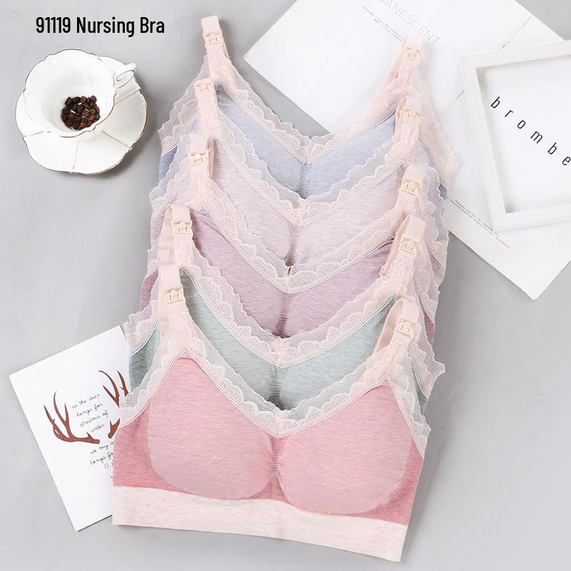 Women's Maternity Seamless Lace Trim Nursing Bra - No-Ammonia, One-Piece, Postpartum Breastfeeding Support.