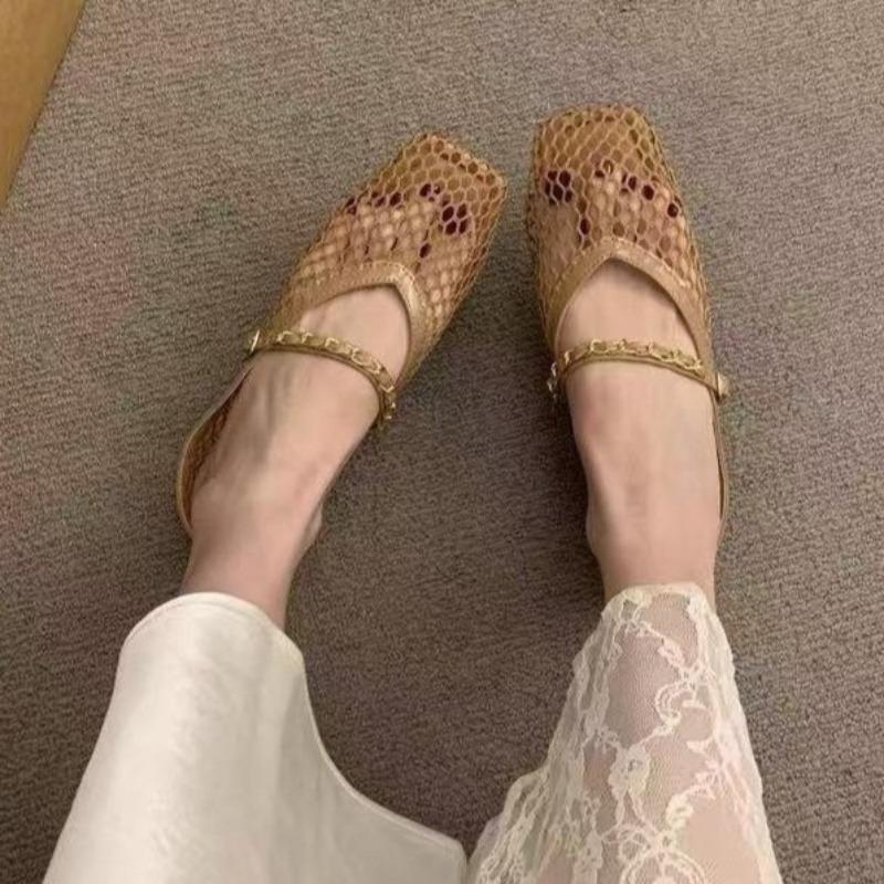 

Модные ретро балетки летние новые с квадратным носком, сетчатые, дышащие, для улицы, слипоны, полушлепанцы баотоу 40 хаки