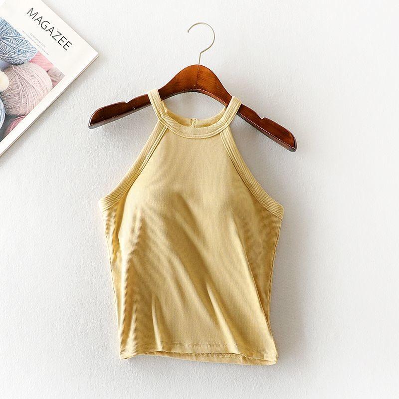 Womens Solid Color Halter Neck Sleeveless Crop Top S жёлтый