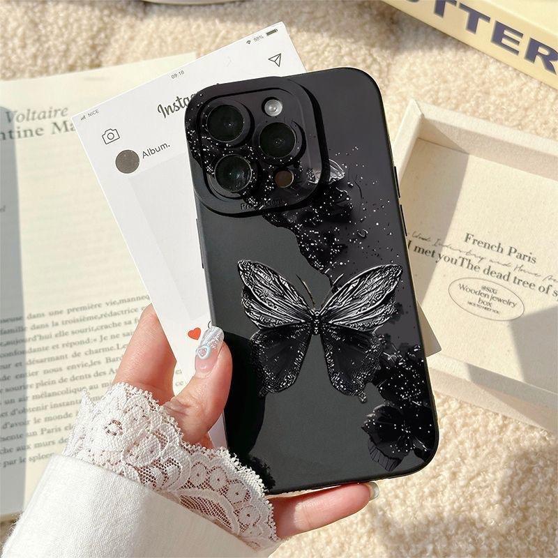 Ins Wind Black Butterfly Suitable for Apple 17promax Mobile Phone Case iPhone17/16 Soft Case 15 Creative 14 Anti-drop