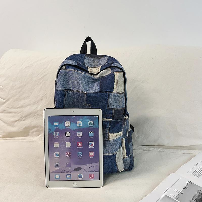 Student Schoolbag Contrast Color Women's Denim Backpack Large Capacity Backpack