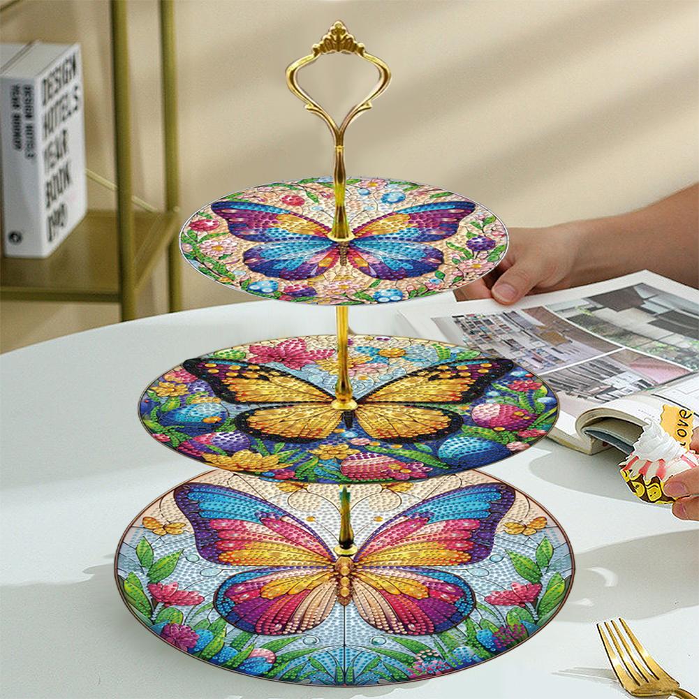 3 Tier Butterfly Home Organizer Rack DIY Diamond Kits Crystal Display Rack Kit 5D DIY Shelf Art Craft Set for Bedroom Bathroom