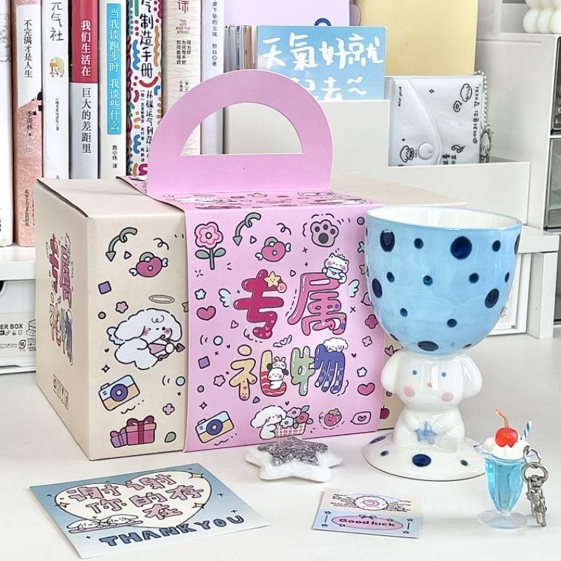 High-value Hand-painted Polka Dot Puppy Goblet Girl Cute Ice Cream Cup Couple Ceramic Mug Birthday Gift