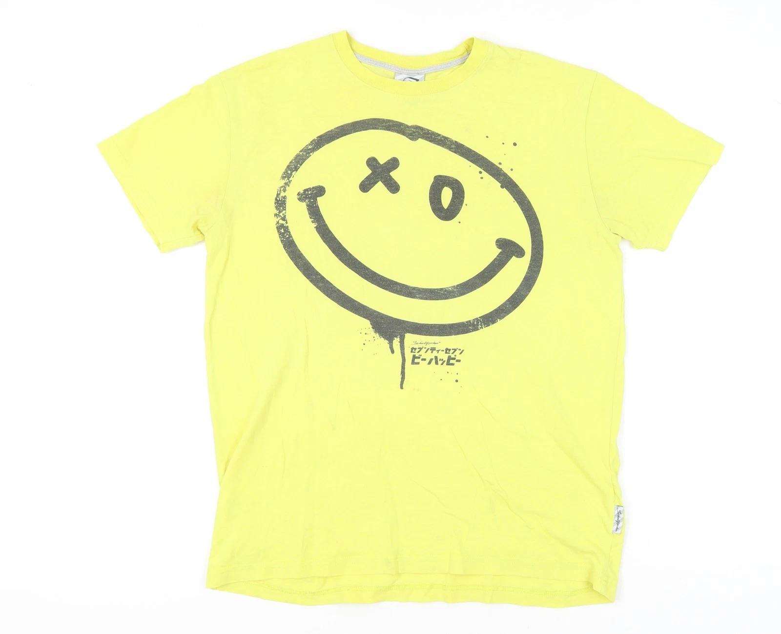 Seventy Seven Unisex Yellow Cotton Graphic T-Shirt L M