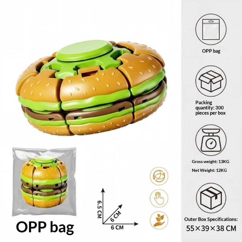 Hamburger Rotierender Stressball Ruhiges Lebensmitteldesign Fidget Toy Beruhigt Angst bei Autismus ADHS Kinder Reisebegleiter