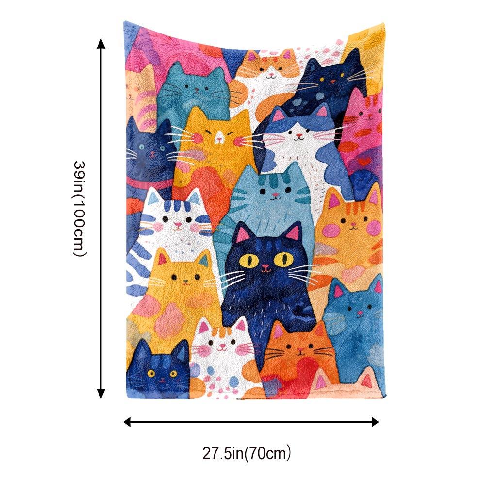Cat animal art with colorful patterns Flannel printed blanket suitable for all seasons for living room office sofa and travel