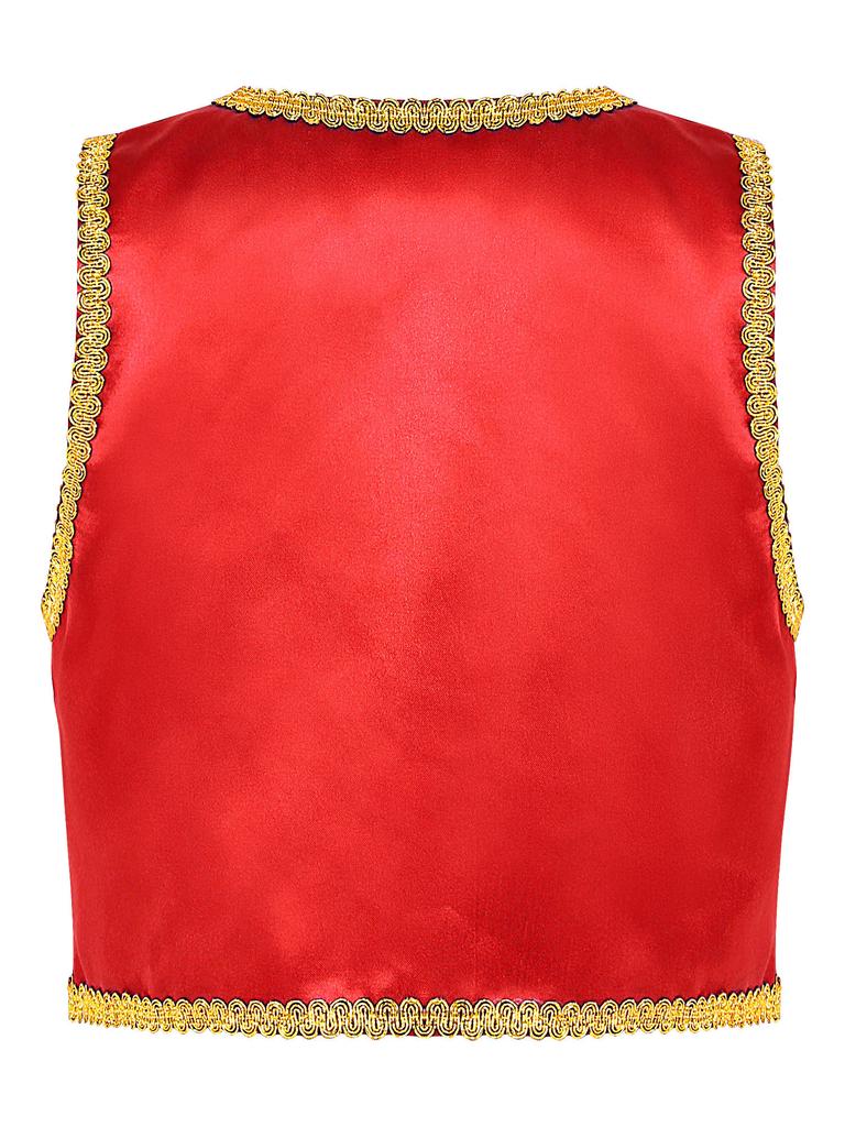 Kinder 2-teilige arabische traditionelle Kleidung Offene Weste mit goldenem Besatz und lockere Hose mit elastischem Bund für Karneval Kostüm