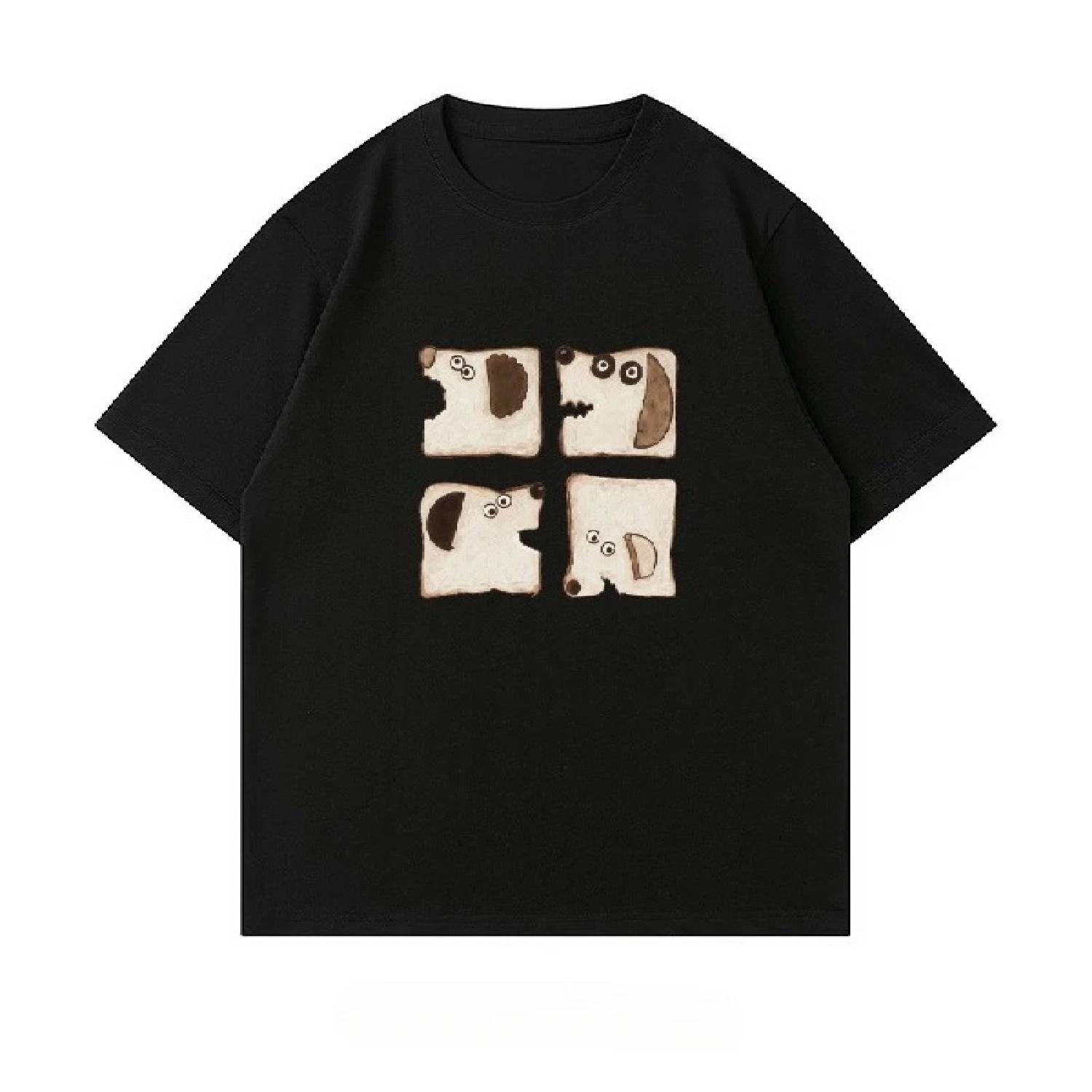 

The Latest 2025 Fun and Cute Puppy Pattern Printed Fashionable Casual Short-sleeved Men s and Women s Loose Street Top S чёрный