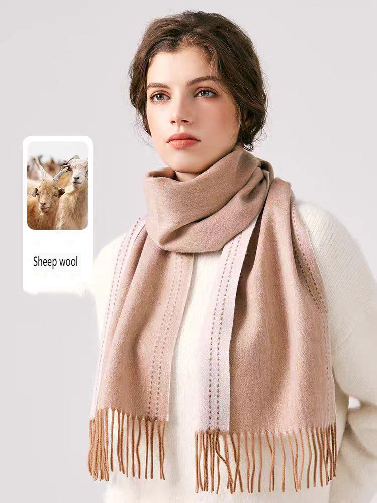 European And American High-Quality 100% Wool Scarf For Women Winter Double-Sided Border Design High-End Feel Versatile Large