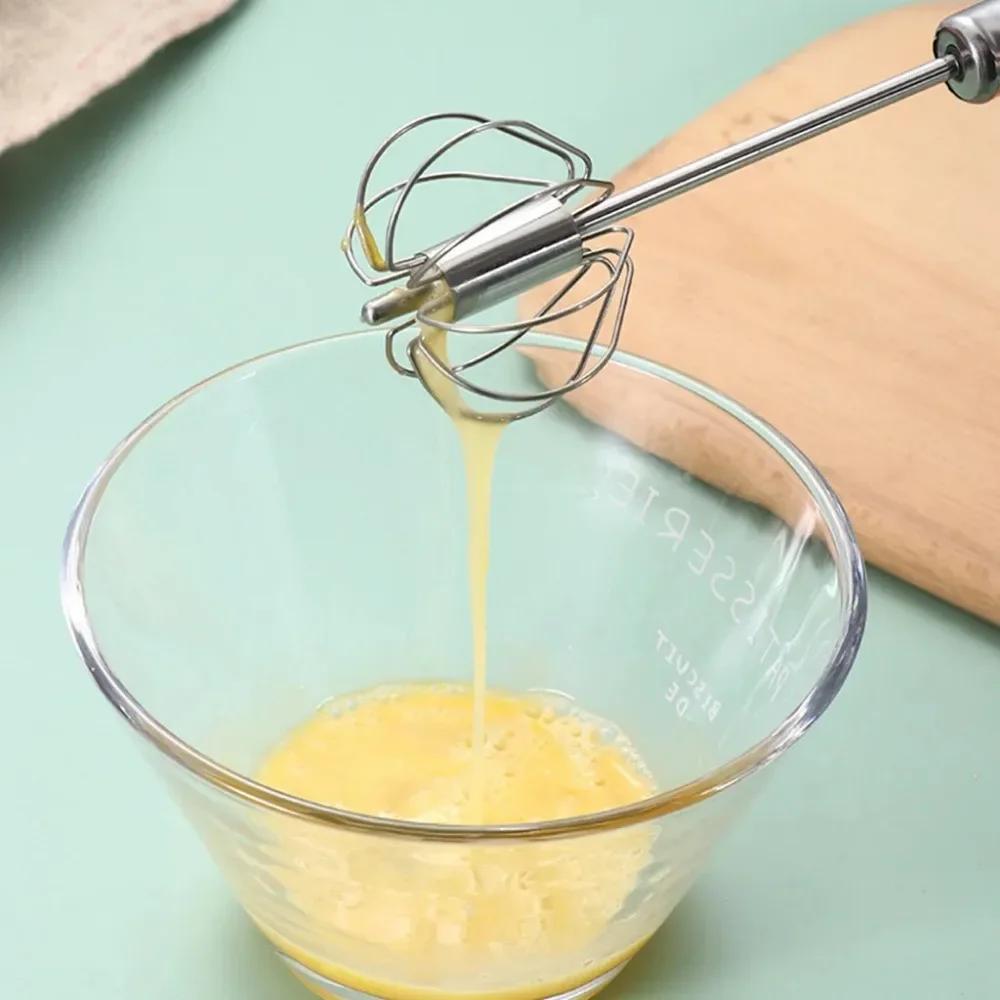 Semi-automatic Egg Beater 304 Stainless Steel Egg Whisk Manual Hand Mixer Self Turning Egg Stirrer Kitchen Accessories Tools