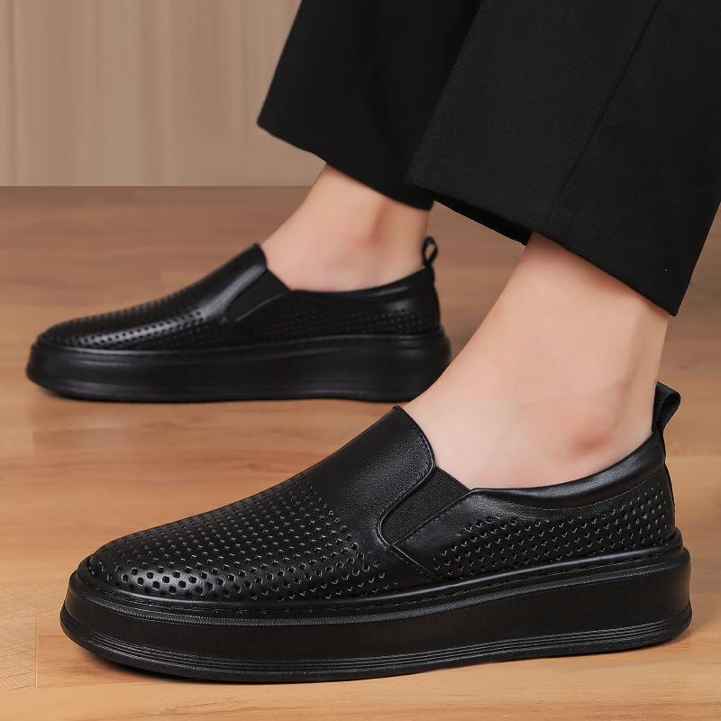 Fashion Male Breathable Genuine Leather Punching Simple Loafers Comfty Casual Slip-ons Man Walking Shoe Summer Men Shoes Hiking Footwear