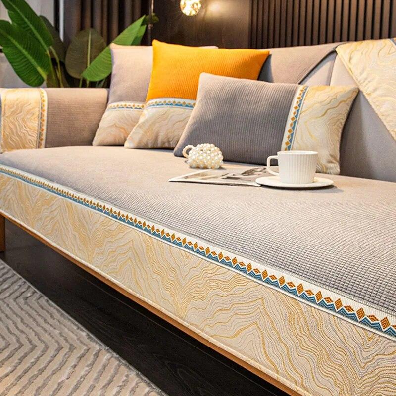 

Жаккардовый чехол для дивана с широкими краями, противоскользящая сетка, плюшевая подушка, теплый чехол, полотенце для дивана, вышивка, лямка, чехол для дивана для дома 70x70cm 1pcs