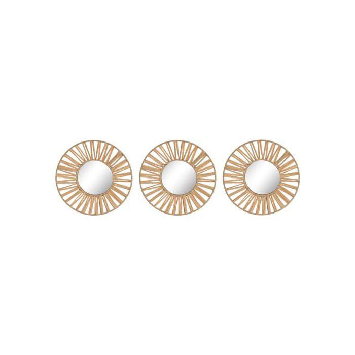 Lot de miroirs muraux - Home ESPRIT - Natural Raphia - Cristal Scandi - 20x2x20 cm - Multicolore - Forme Soleil