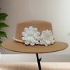 French British retro Hepburn style flower pearl imitation woolen top hat female autumn and winter face small flat top hat self-operated
