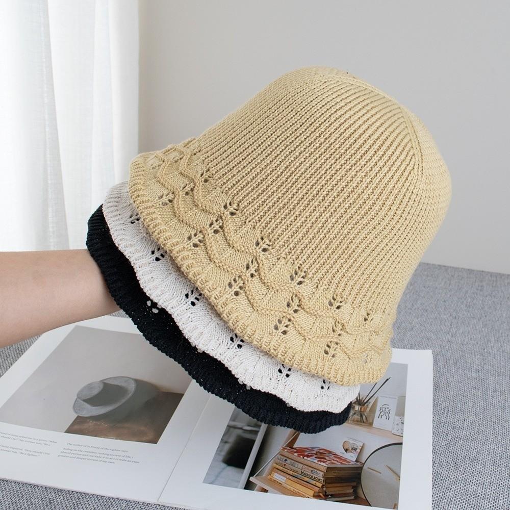 New Wave Pattern Knitted Fisherman Hat Sun Protection Splicing Women Sun Hat Breathable Foldable Beach Hat Summer Sunshade