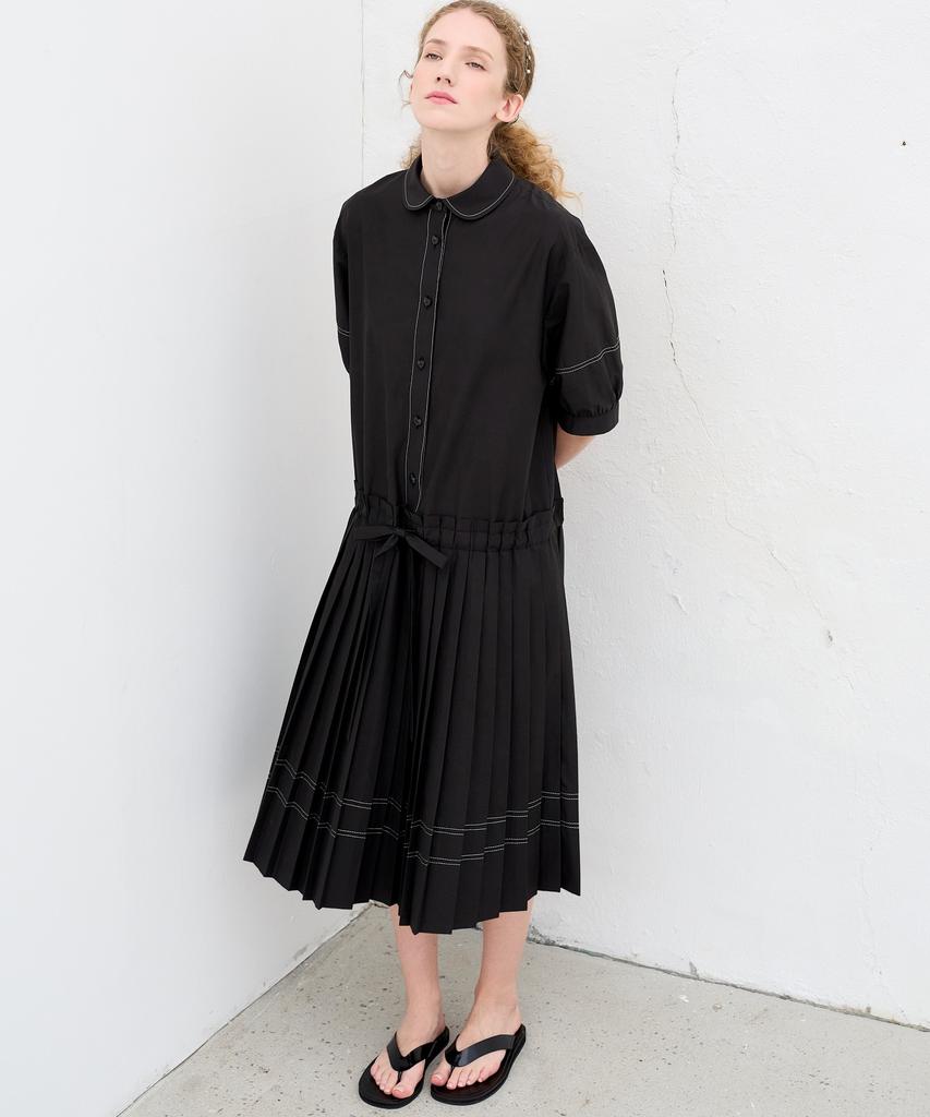 Mite Stitch Line Pleats Dress_Black