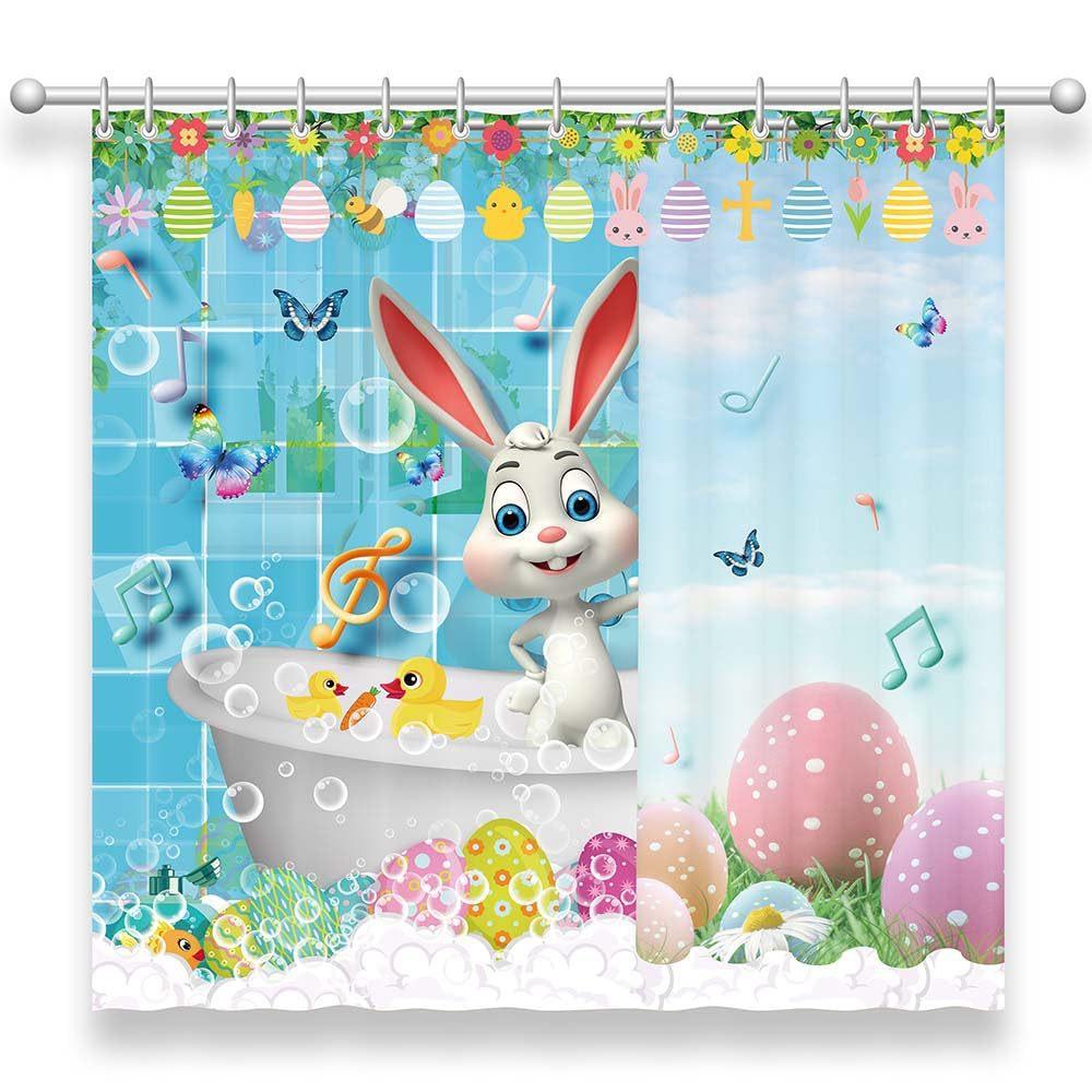 Flower Shower Curtain Spring Watercolor Flower Rabbit Festive Bathroom Curtain Blue And White Flower Shower Curtain Set With Hook