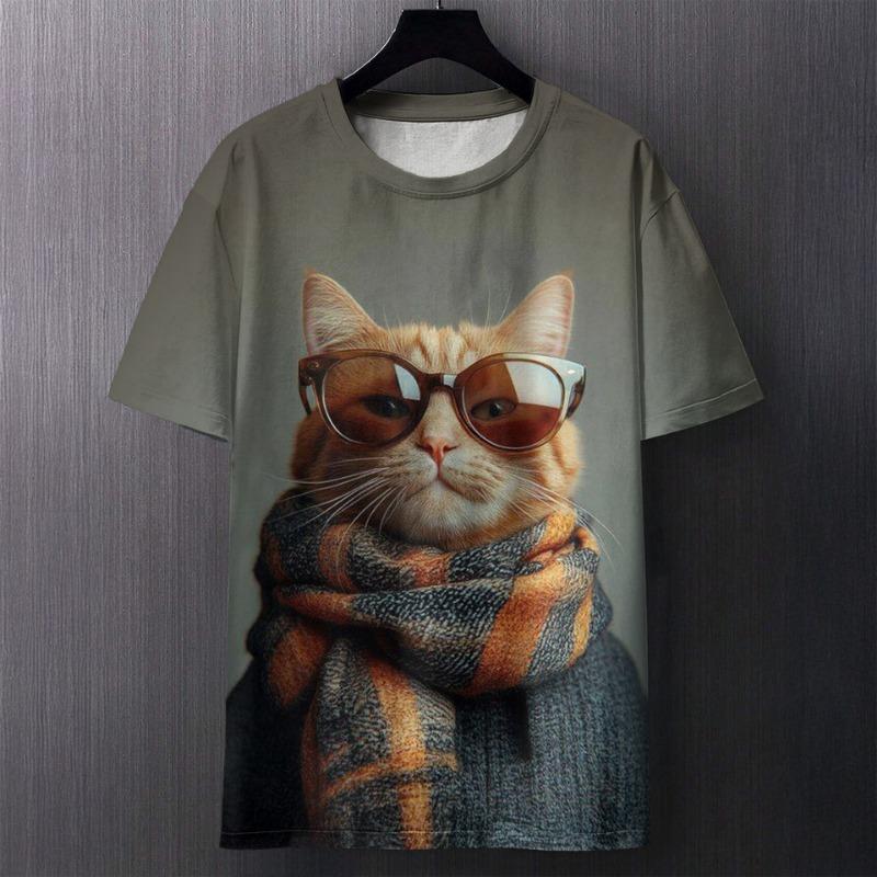 Men's T-Shirts Short Sleeve Tops Summer Clothing Graphic Shirts Men Angry Cat Streetwear O-Neck Pullovers 6XL Tee