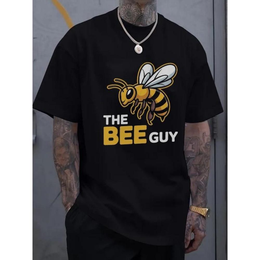 

European Sizes Men s Casual T-Shirt Black The Bee Guy Graphic Tee for Casual Attire XXXXXL