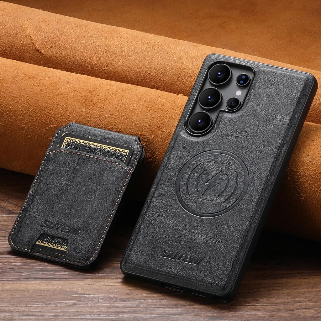 Skórzane Etui do Samsung Galaxy S26 Ultra S22 S23 S24 S25U Magnetyczne Ładowanie Bezprzewodowe Odpinany Uchwyt na Karty Pokrowiec na Telefon
