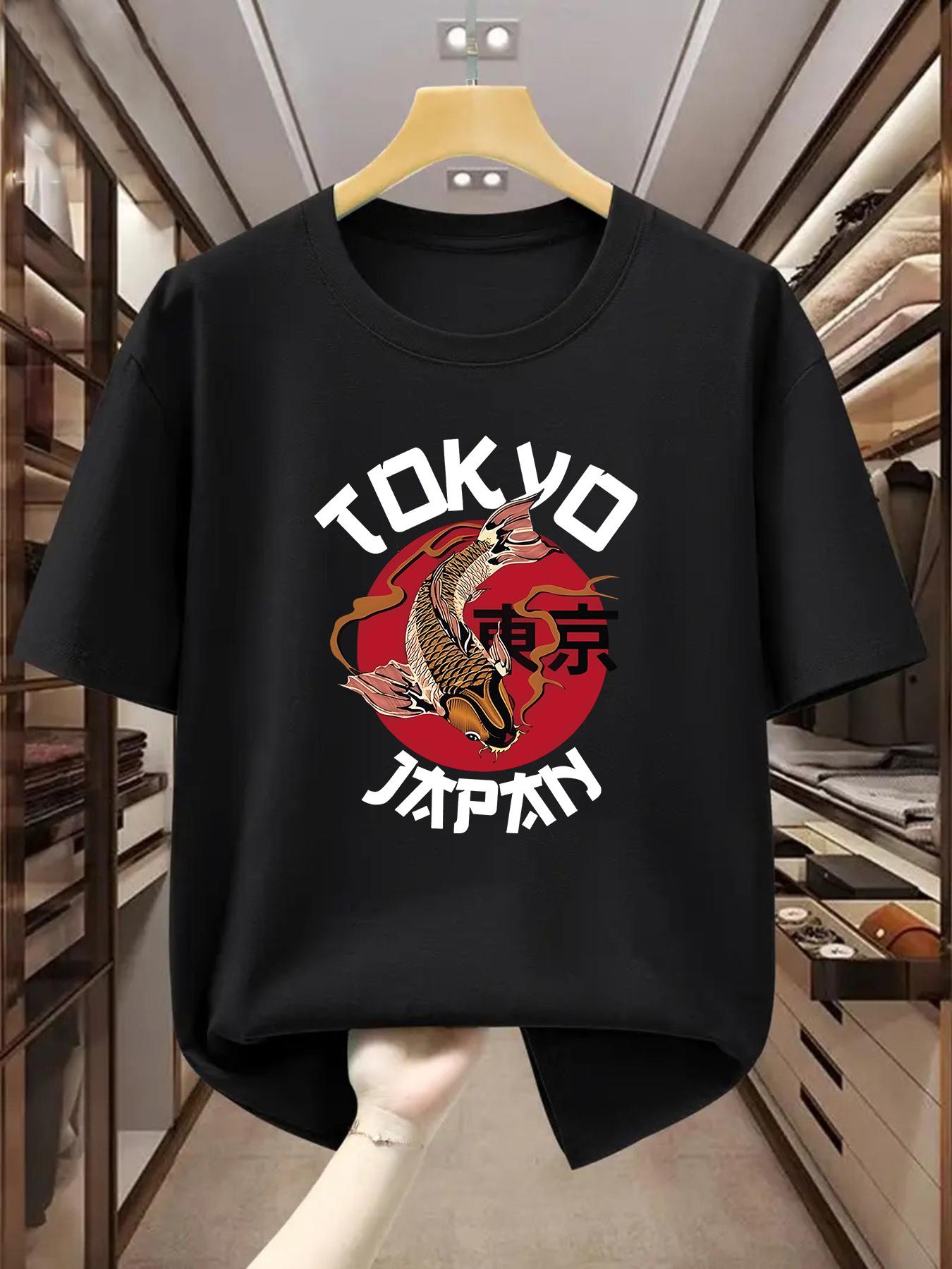 

Summer Comfortable Short Sleeved T-shirt with Tokyo Carp Pattern Design, 100% Material, Plus Size Men s Style, Plus Size - Me... S разноцветный
