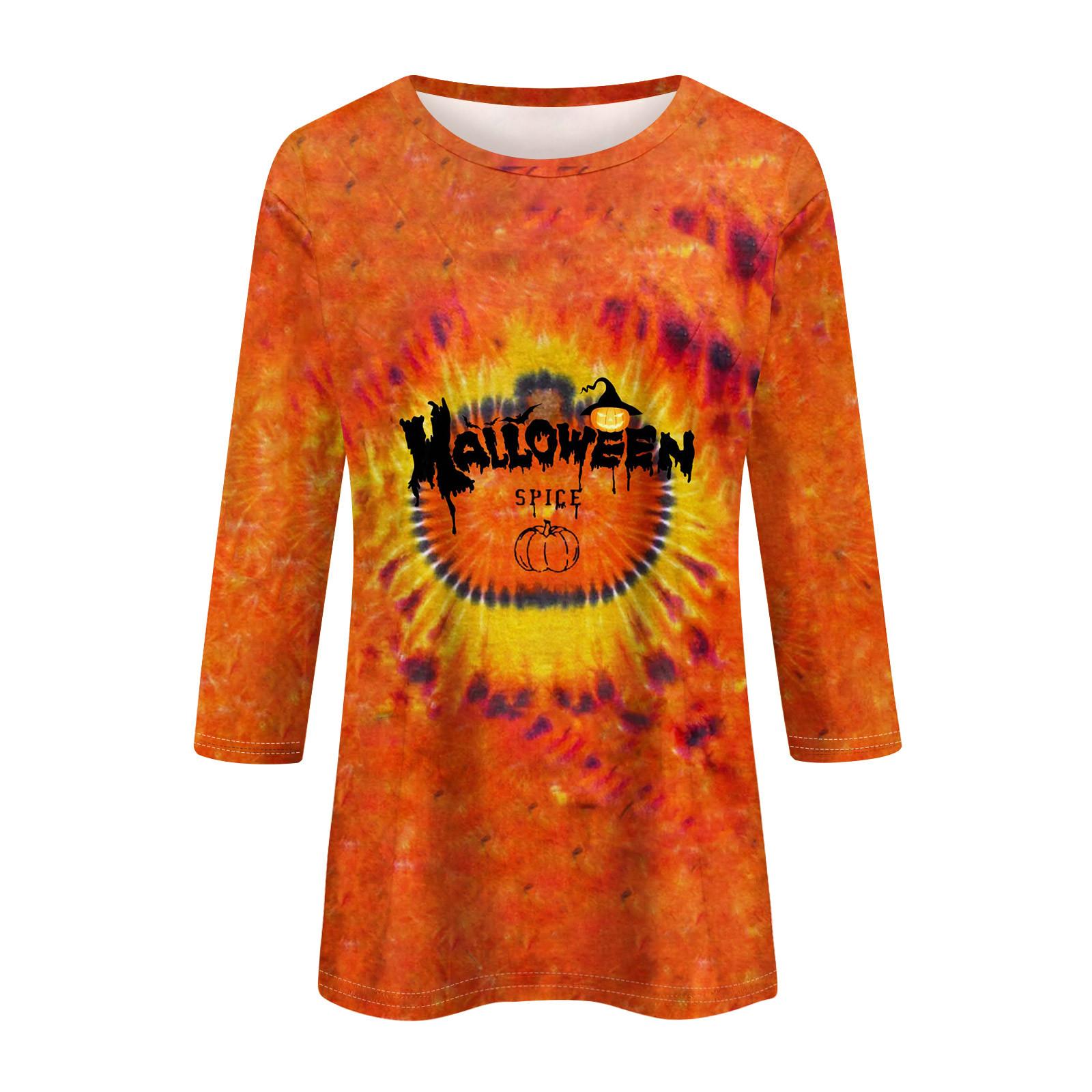 Женский хеллоуинский принт с круглым вырезом и длинными рукавами — фото 5