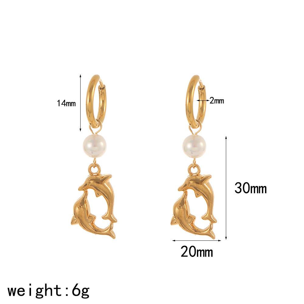 Brincos Série Oceano de Conchas e Cavalos-marinhos em Aço Inoxidável com Banhos de Ouro para Mulheres