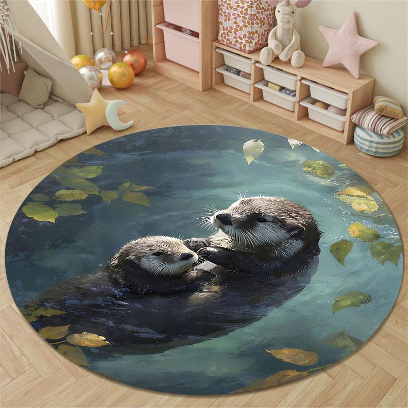 Rustic Round Moon Multicolor Area Rug, Non-Slip Floor Mat for Dining Room