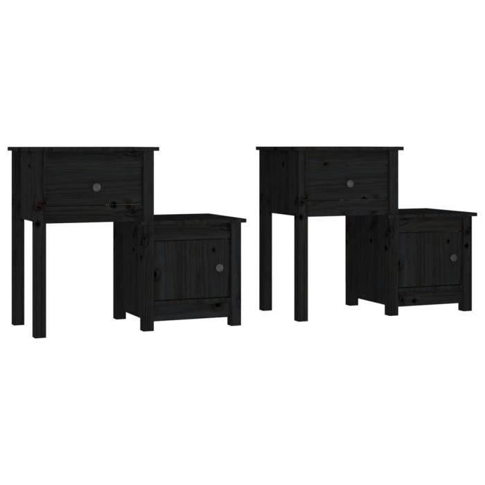 VidaXL Bedside Tables 2 Pcs Black 79.5x38x65.5 Cm Solid Pine Wood 814548
