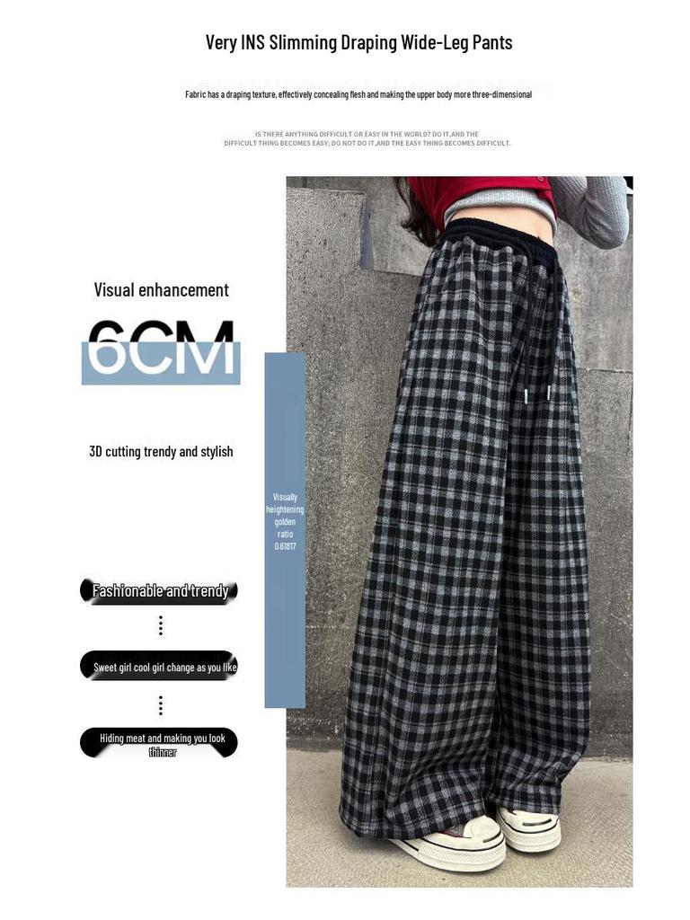 Girls' Plaid Wide-Leg Pants 2025: New Children's Loose Spring & Autumn Casual Straight-Leg Trousers for Big Kids