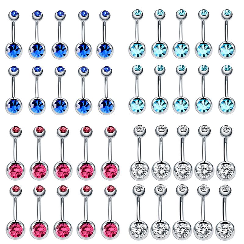 10Pcs Stainless Steel Belly Button Piercings Navel Earrings Gemed Goth Belly Rings Piercing Ombligo Punk Body Jewelry Women Men