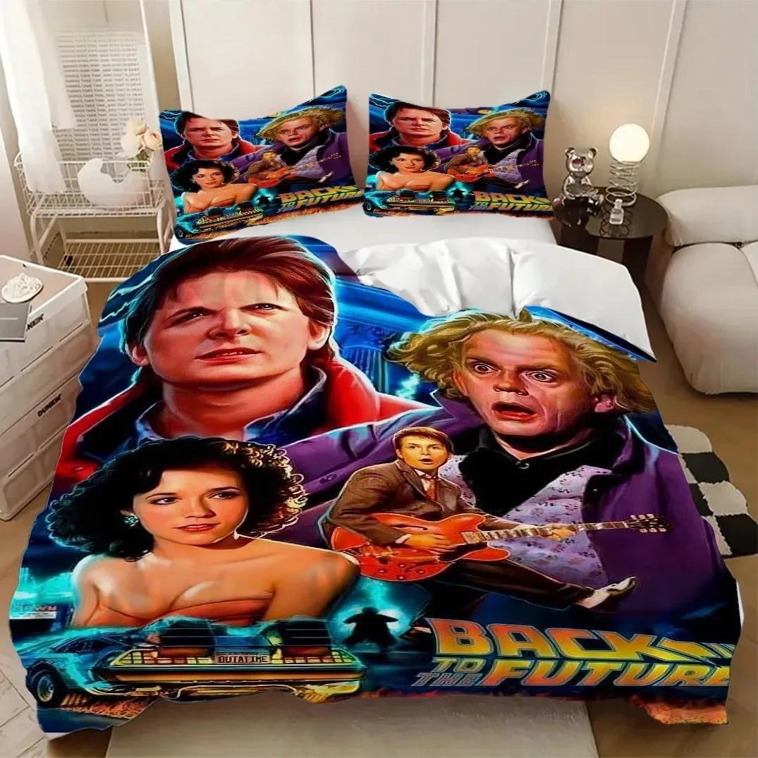 Housse de couette Taie d'oreiller Retour vers le Futur Ensemble de literie Double Adulte Garçon Fille Décoration de Chambre Simple/Double/Queen Grande Taille Gi 140×200cm