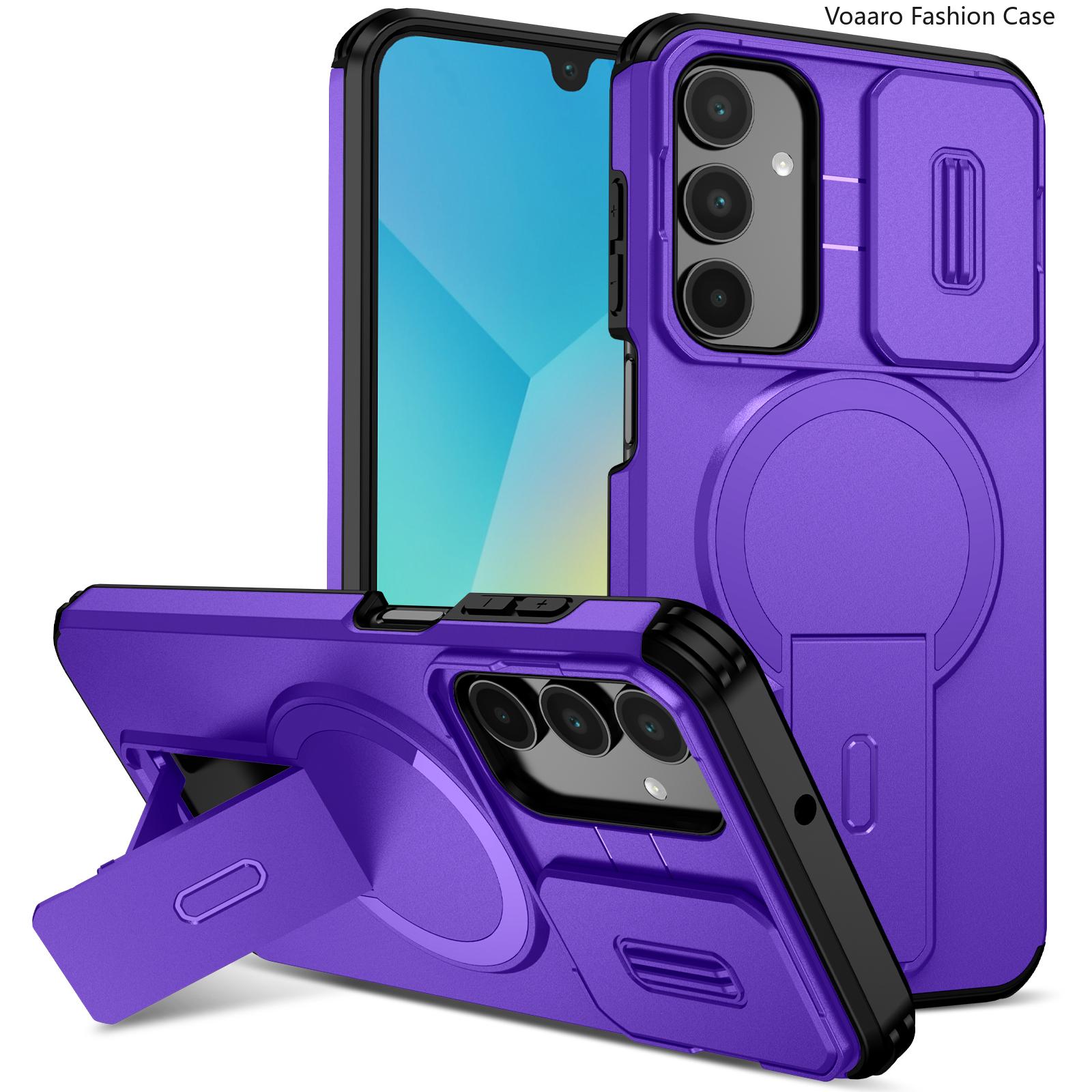 

Magnetic Armor Capa for Samsung Galaxy A16 Case Slide Lens invisible Stand Hidden Bracket Back Cover Support Wireless Charging for Galaxy A16 фиолетовый