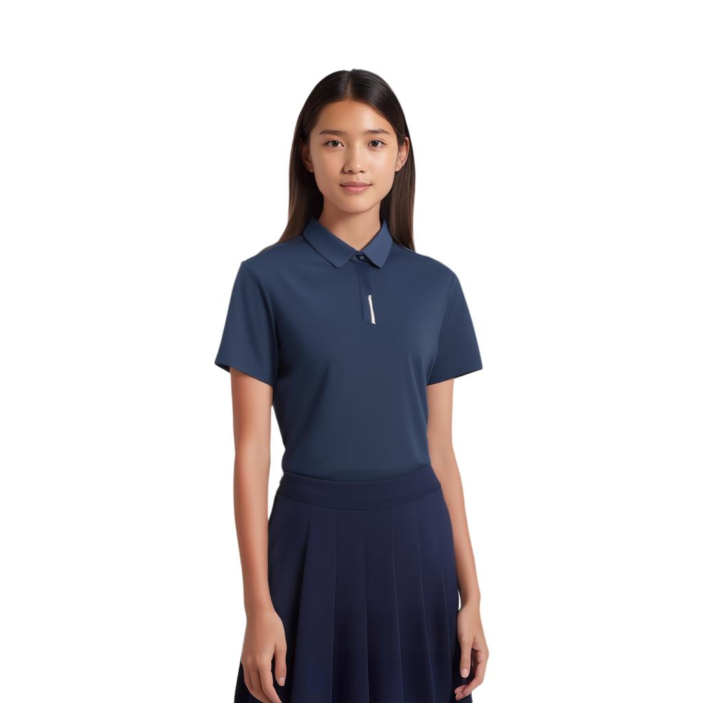 Li Ning Solid Color Sweat Absorbing Quick Dry Breathable Sports Polo Shirt Women Tops Deep-Navy APLU200-1