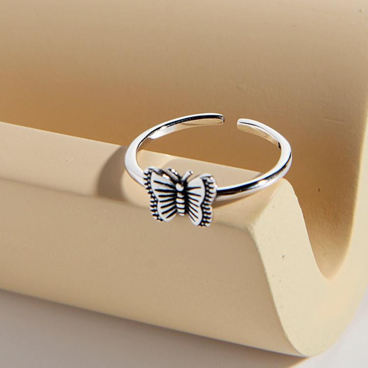 New Simple Personality Retro Distressed Small Butterfly Female 925 Sterling Silver Jewelry Temperament Opening Rings TYB445